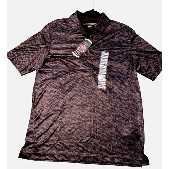 Greg Norman Mens Black Camo Polo Shirt S Moisture Wicking UPF 30+ Sun Protection - Picture 1 of 4